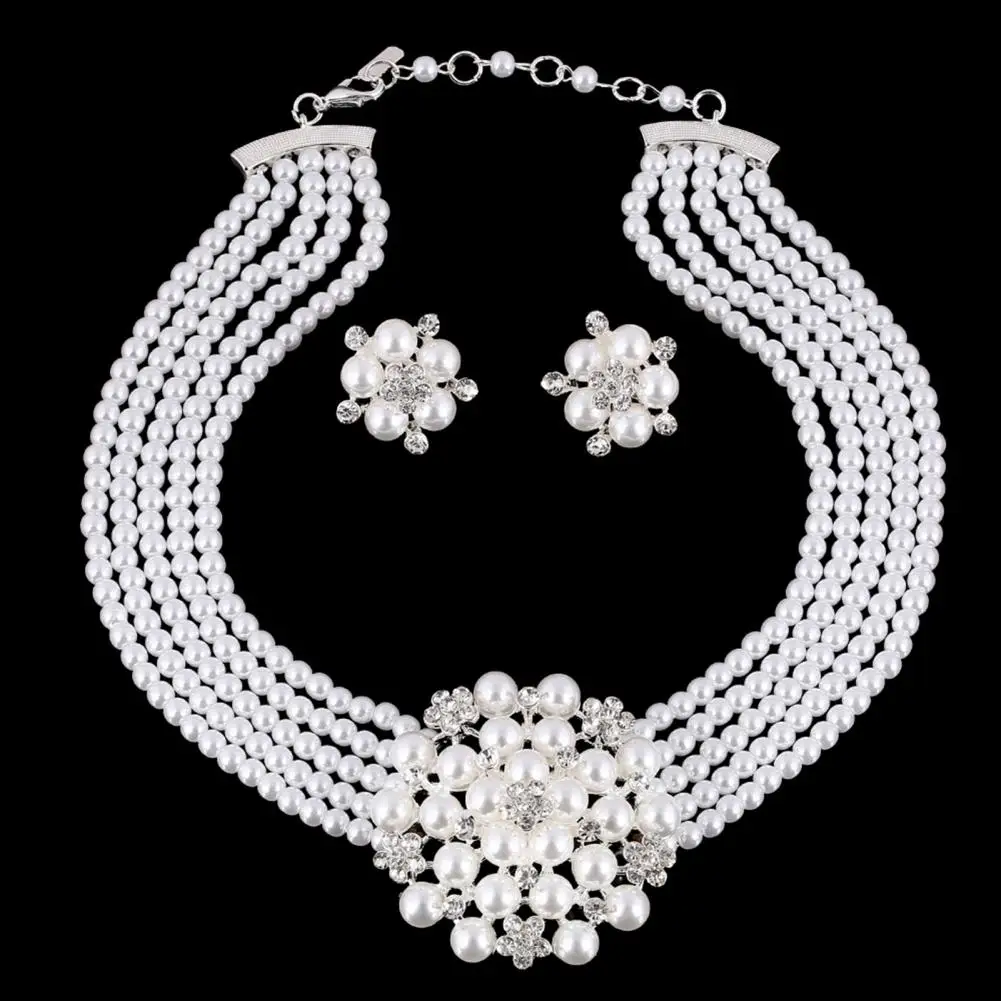 Dress Up Fine Workmanship Women Wedding Jewelry Necklace Earrings Set Banquet Supply