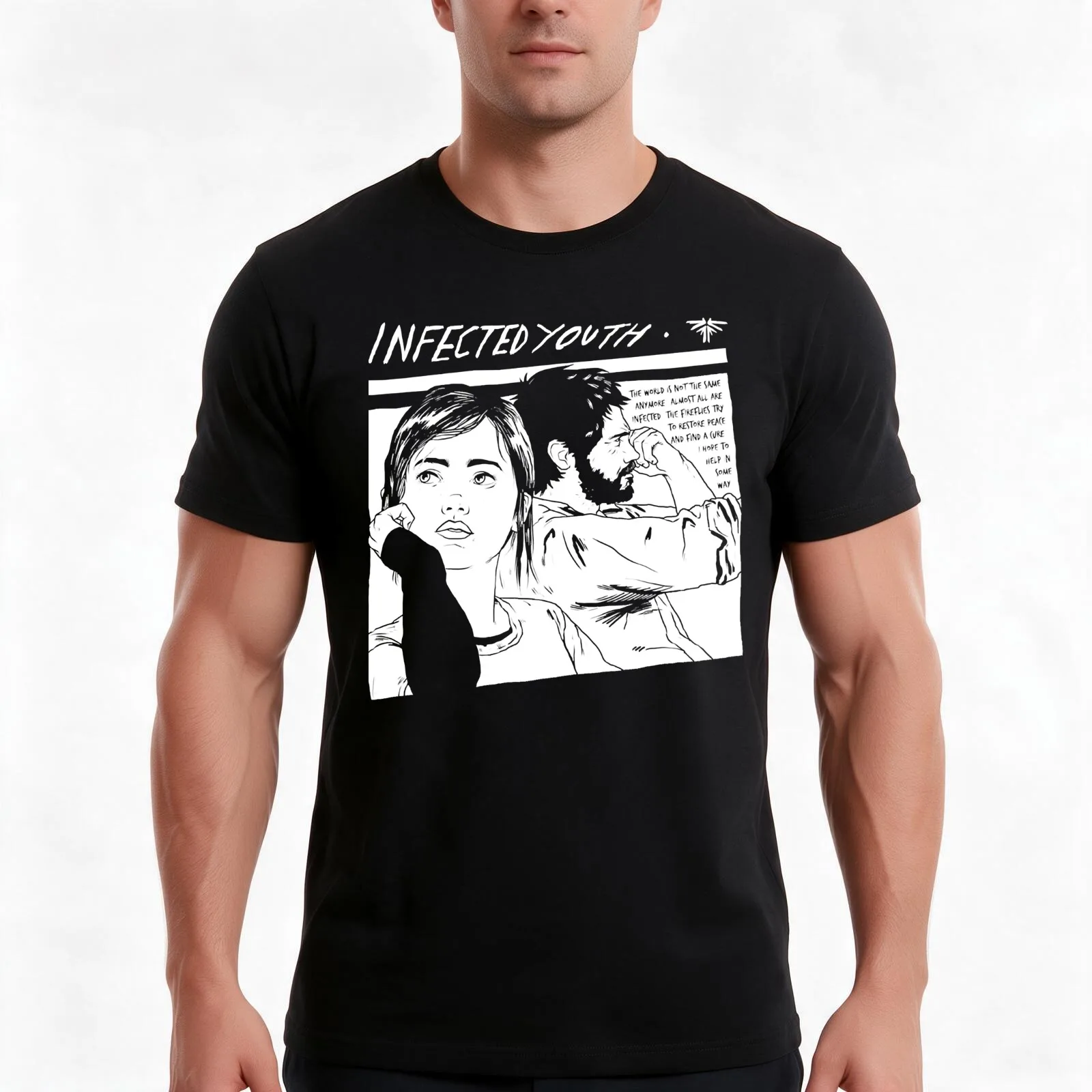 Infected Youth T-Shirt, Summer Casual Cotton Tee, Oversized Streetwear Tops, Vintage Graphic Print, Loose Fit Short Sleeve