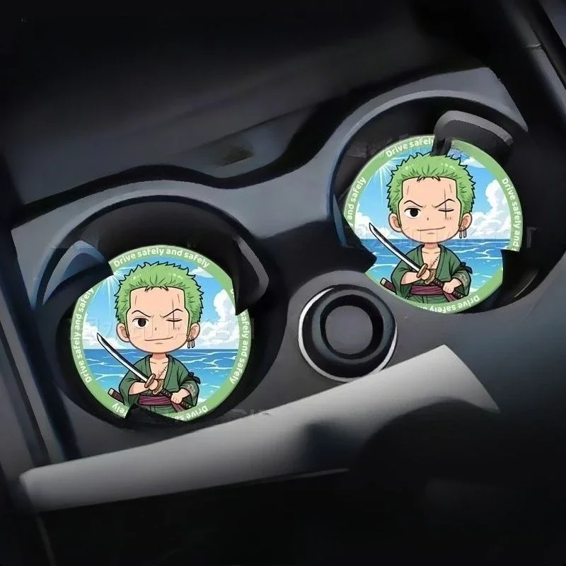 One Piece Roronoa Zoro Monkey · D · Luffy Anime Cartoon Cute Car Water Cup Mat Car Storage Slot Anti-Slip Heat Insulation Mat view 4