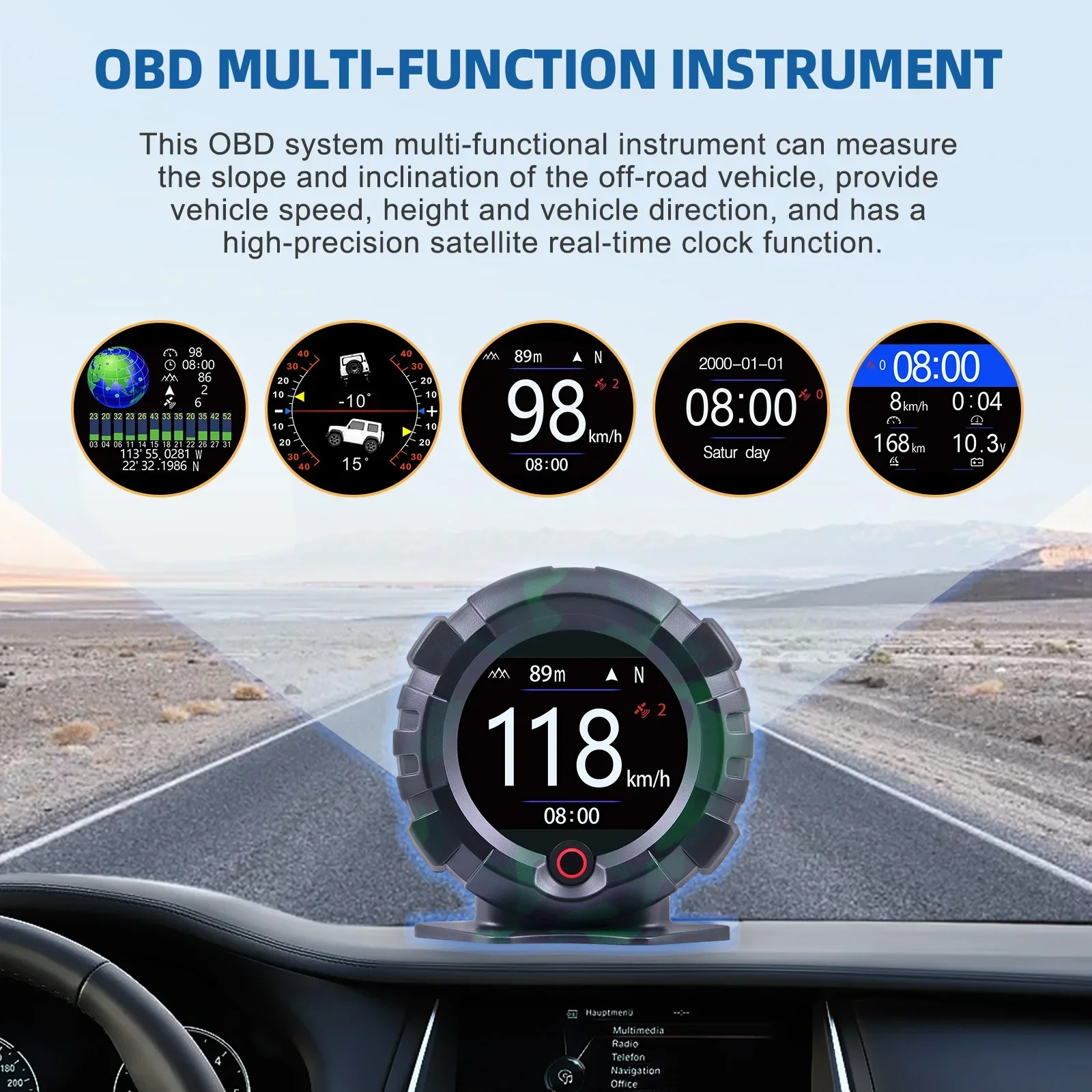 X95 Car GPS/OBD Speed Meter Inclinometer Slope Gauges Off-road Vehicle Multifunction Head Up Display Speedometer