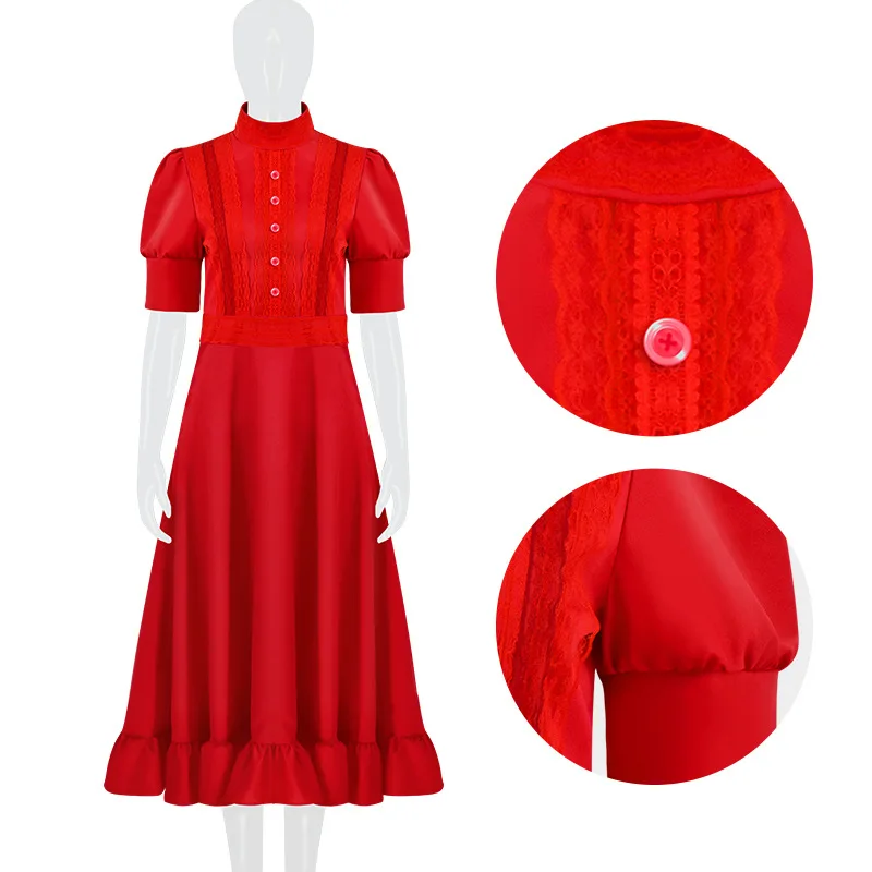 Vestido Maxi de Encaje Vintage, Disfraz de Bruja Medieval de Terror con Perlas, Disfraz de Halloween para Película, Maquillaje y Juego de Rol