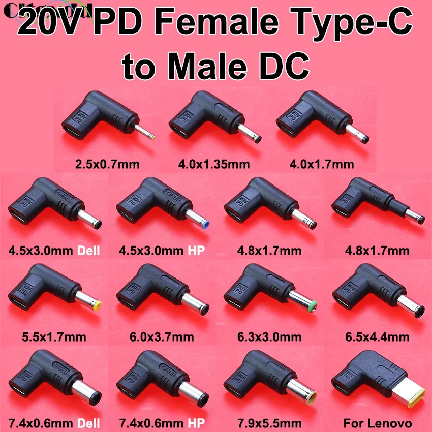 1Pcs PD 20V USB 3.1 Type-C Female To DC 2.5*0.7 4.0*1.35/1.7 Male Connector Laptop Power Adapter Converter Plug For ASUS HP Dell