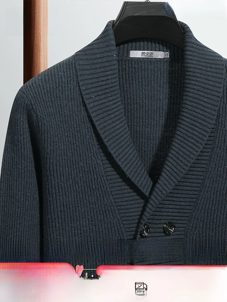 

Men's Wool Sweater 00 Wool High ammage Spring Warm Collar Double Buttoned SNOW FLNG Casual Sle Long Sve Knittedwear