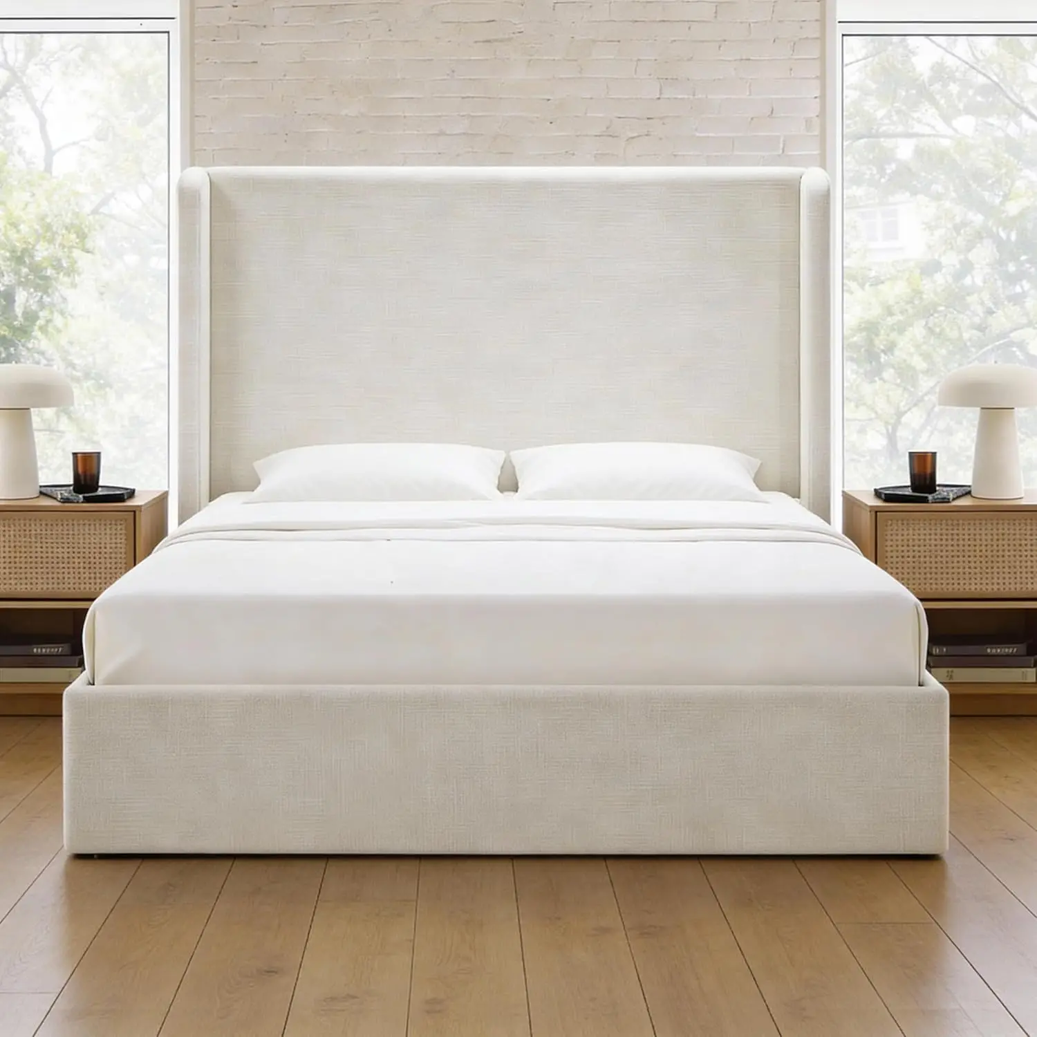 

54" Tall Head Elegant Wingback Queen Size Bed Frame Upholstered Platform Bed, Premium Textured Canvas Chenille,No, Customized