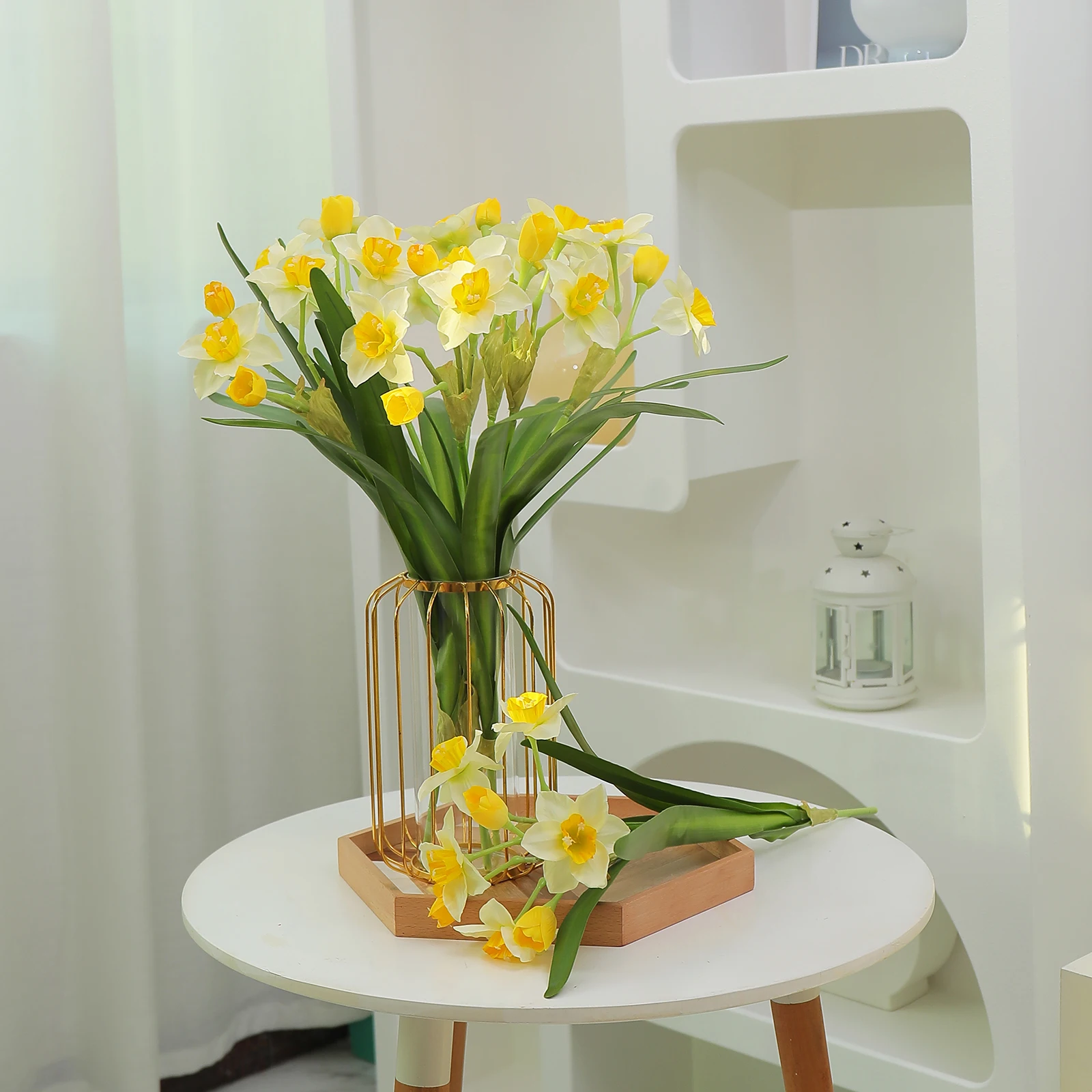 3Pcs 21.65" Real Touch Artificial Daffodils Flowers Fake Silk Narcissus Spring Flore with Stem for Home Wedding Table Room Decor