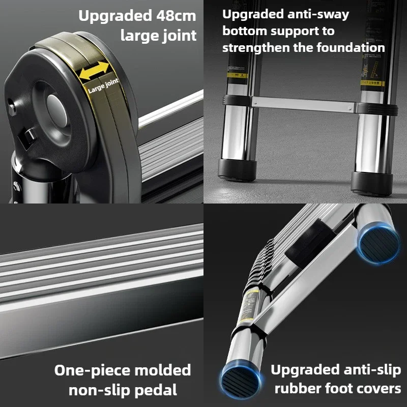 Reinforced and thickened stainless steel telescopic ladder, straight ladder, double-sided folding ladder, anti slip foot