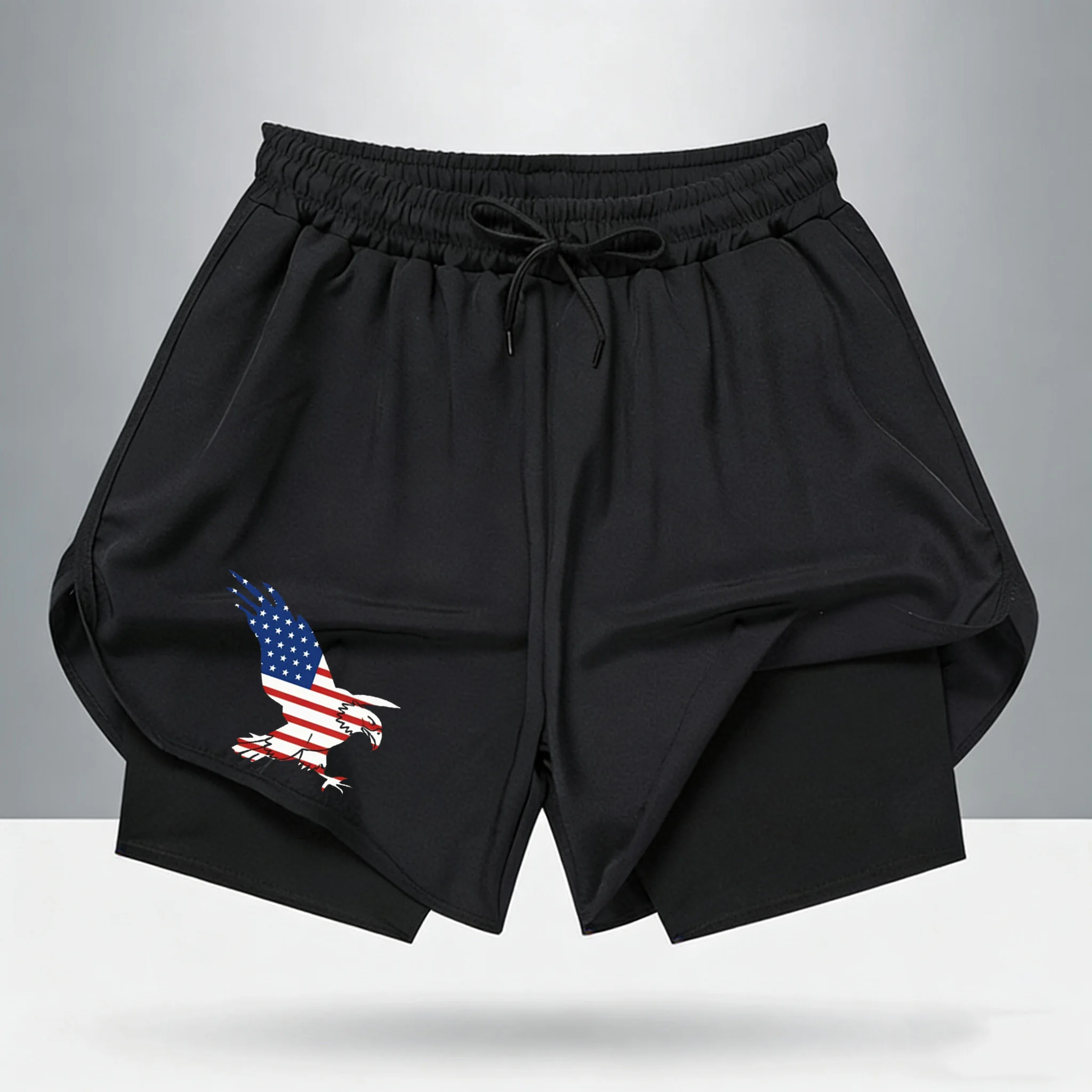 

Usa Bald Eagle American Flag 2 in 1 Performance Athletic Shorts Breathable Gym Workout Running Shorts with Compression Liner