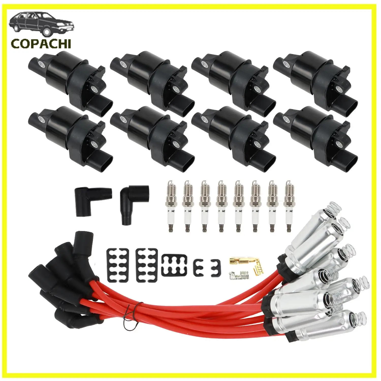 8pcs Ignition Coils Iridium Spark Plugs Spark Plug Wires For GMC Chevy Silverado 1500 Tahoe 5.3L UF414 Engine Car Accessories