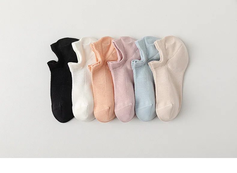 6 Paar Damen-Baumwollsocken, Bootssocken, flach, unsichtbar, kurze Socken, ohne Knochen, Naht, rutschfest, ohne Absatz, einfarbig – Detail 19