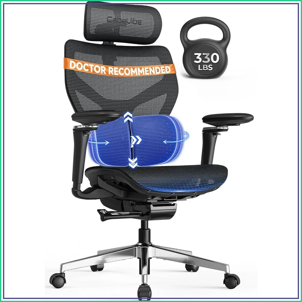 Ergonomic Mesh Office Chair with Dual Lumbar Support, 330lbs Capacity, 10-Hour Comfort