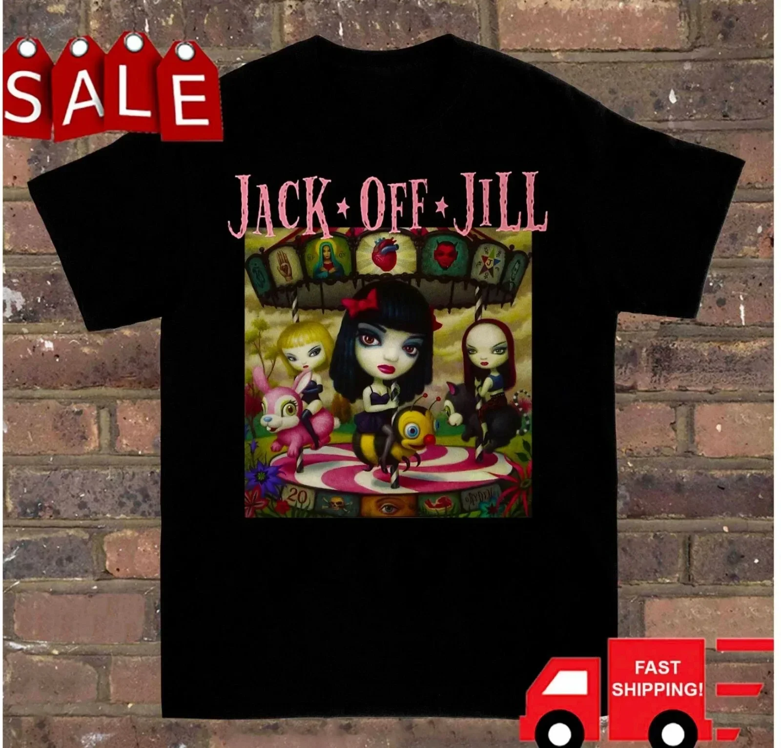 Jack Off Jill Band New Clear Hearts Grey Flowers T Shirt Full Size S-5XL