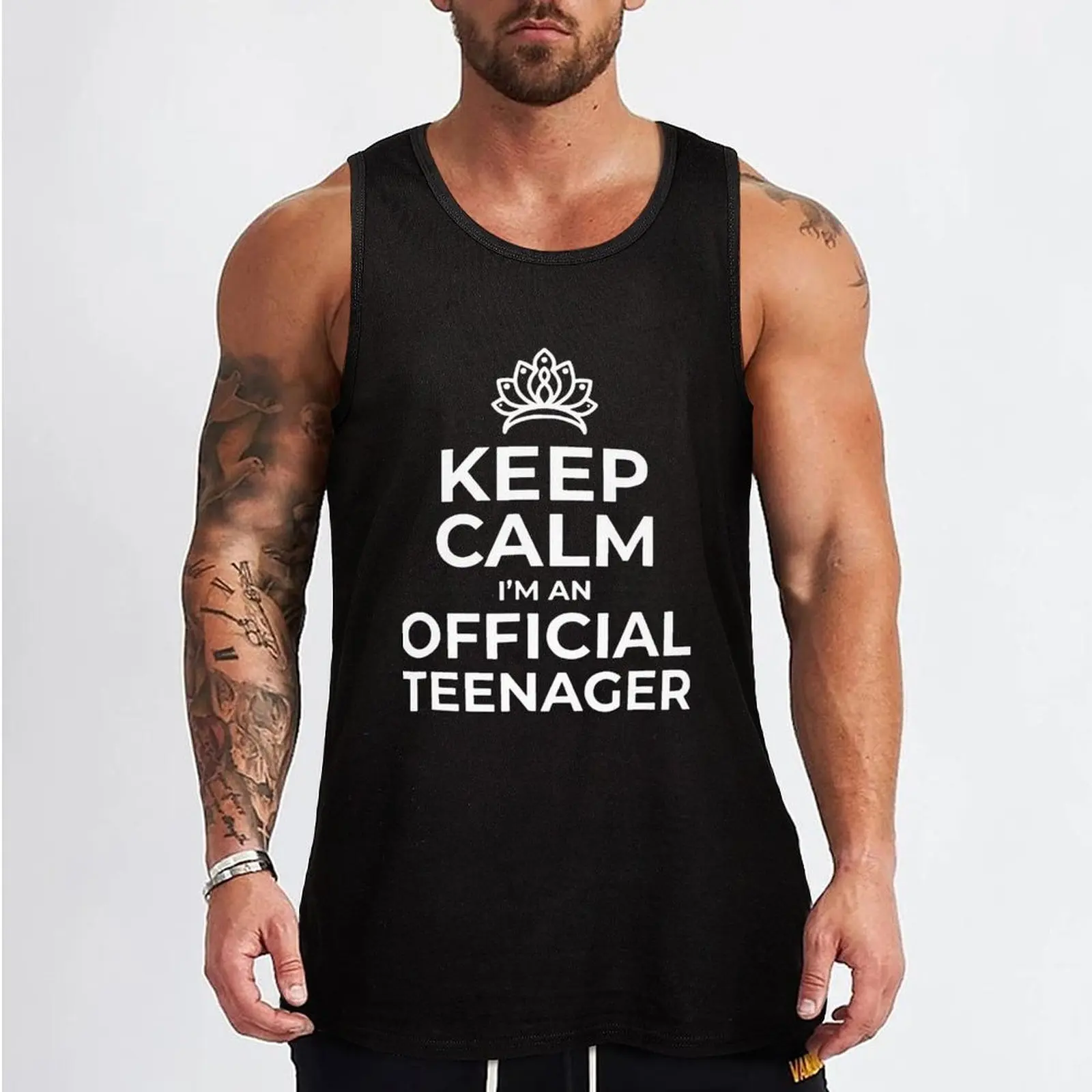 Colete Sem Mangas Masculino, Mantenha a Calma Eu Sou Um Adolescente Oficial, Roupas Sexy, Roupa de Academia, Regata