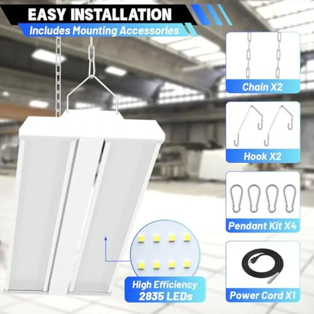 LED High Bay Light 4-Pack 5000K ضوء النهار 300W 40500LM عكس الضوء قابل للتعديل إمالة معلقة متجر الإضاءة التجارية الصف طويل