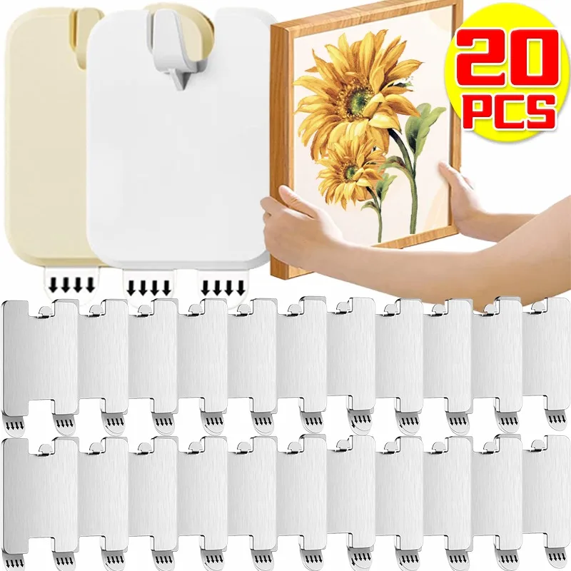 

1/20PCS Punch-free Photo Frame Hook Stainless Steel Poster Hanger Sticker Photo Frame Hangers Hang Picture Strong Adhesive Hook