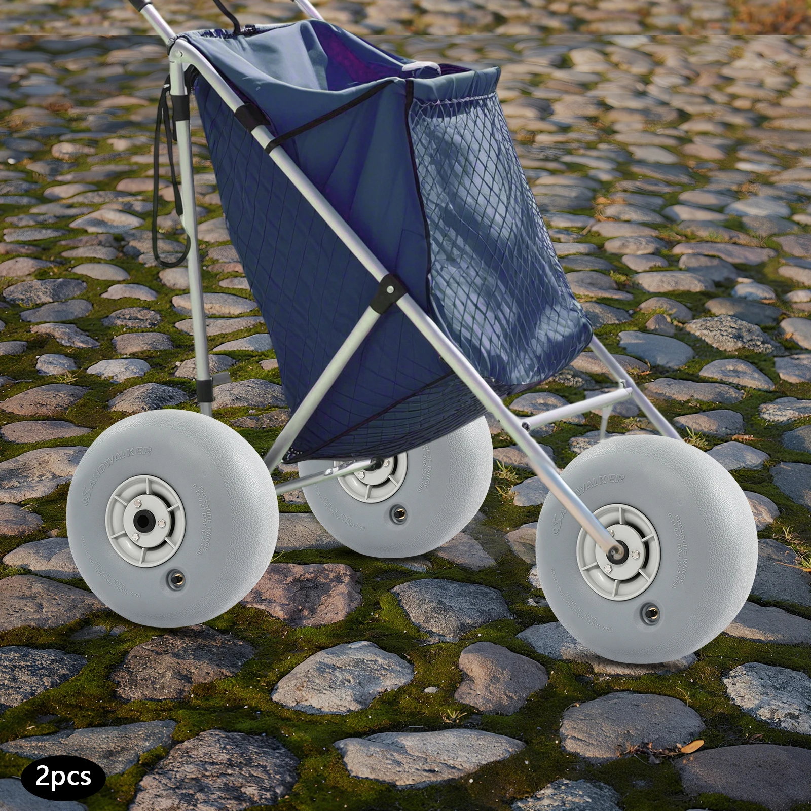 BYMAOCAR Inflatable Beach Wheels, for Beach Trips, Camping, Fishing, and Gardening, Less Rolling Resistance, 55kg/121lbs Each Wheel Max. Load Capacity