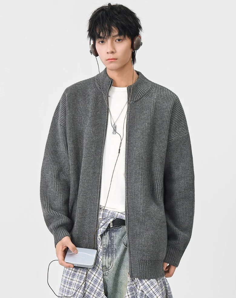 

Осенне-зимний кардиган с воротником-стойкой и застежкой-молнией, вязаный свитер для мужчин, ленивый шикарный повседневный верхняя одежда, топ