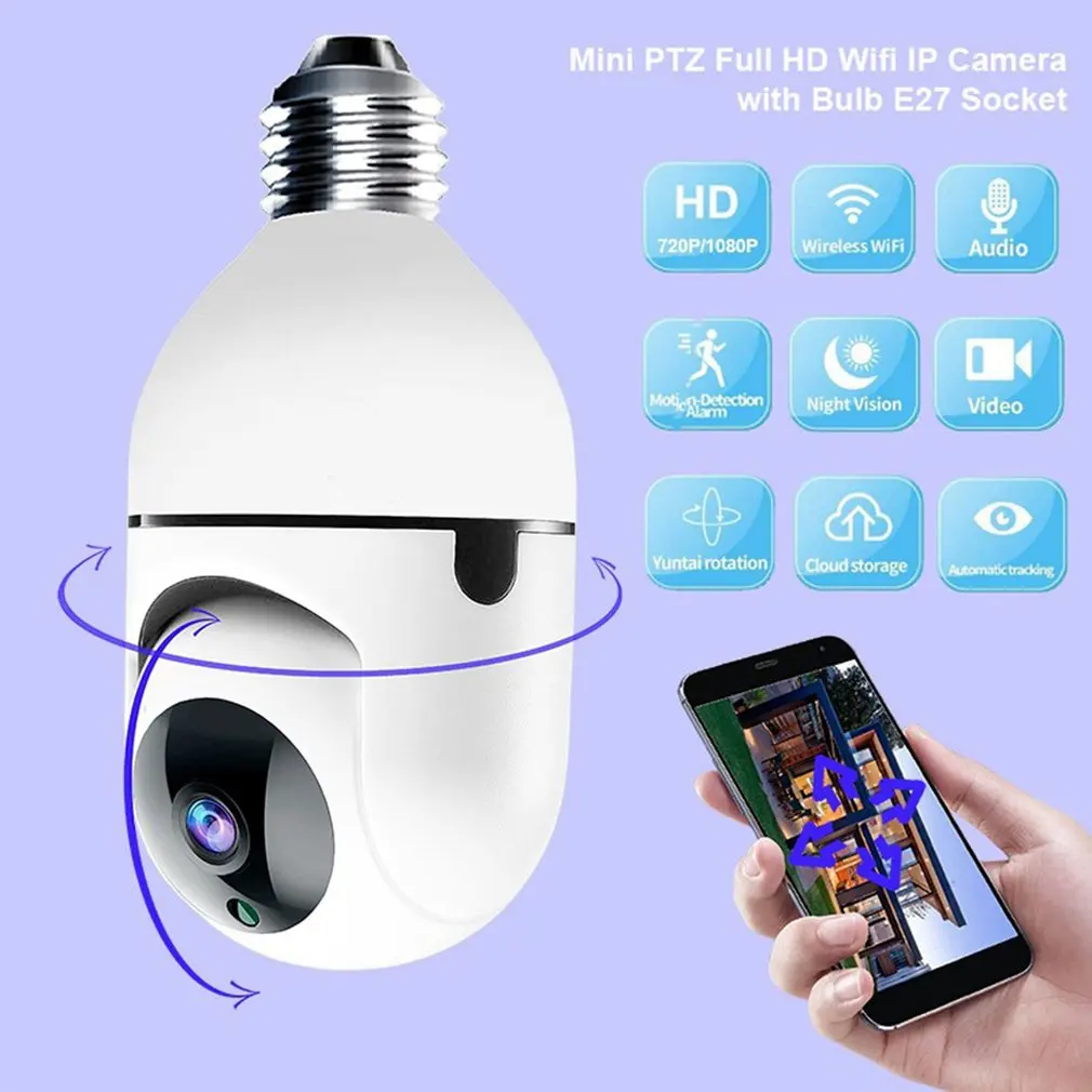 

HD Wifi Bulb Camera IP Cameras Wireless Activity Security 200M Camera Panoramic Adjustable Webcam Monitor + 2 Way Tracking Slots