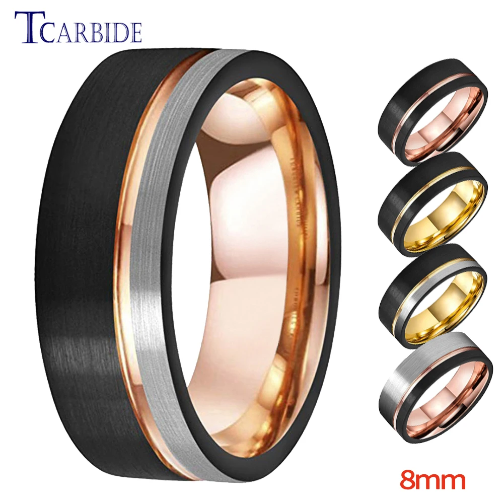 TCarbide 8MM Offset Grooved Brushed Tungsten Wedding Band Men Women Rings Fashion Jewelry Excellent Quality Full Sizes In Stock