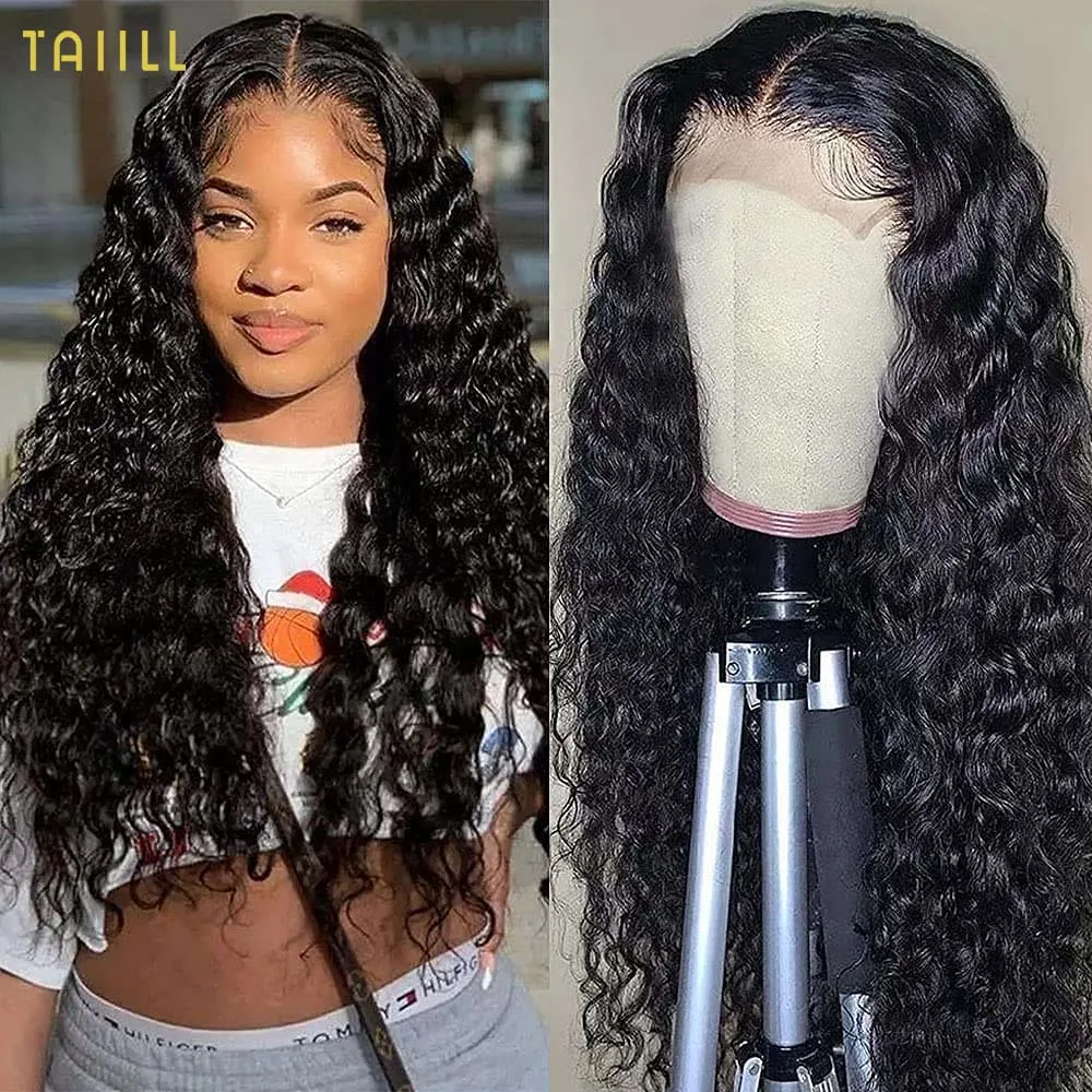 

Deep Wave Lace Front Wigs Human Hair 180% Density 4X4 Transparent Lace Closure Wigs For Black Women Wet and Wavy Natural Color