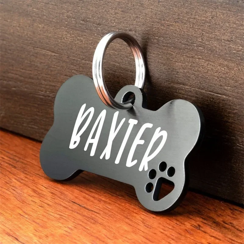 Customized Stainless Steel Pet ID Tag Anti-Lost Dog Collar with Name Engraving Cat Bone Shaped Pet Supplies for Puppies
