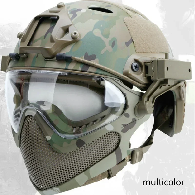 Airsoft Steel Mesh Mask Full Face with Anti-Fog Goggles Matching FAST Helmet for Shooting Wargame Paintball CS Airsoft Equipment