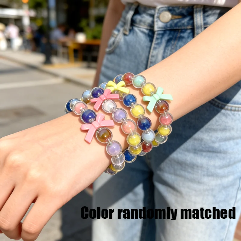 Colorful beaded bow bracelet, cute princess-style colorful bracelet, colors random