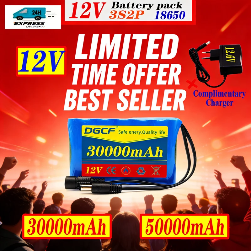 

⚡️New 3S2P Protection Plate12V 50Ah Battery Pack 12V 5000mAh 18650 Lithium ion DC 12.6V Super Rechargeable Battery + Charger⚡️