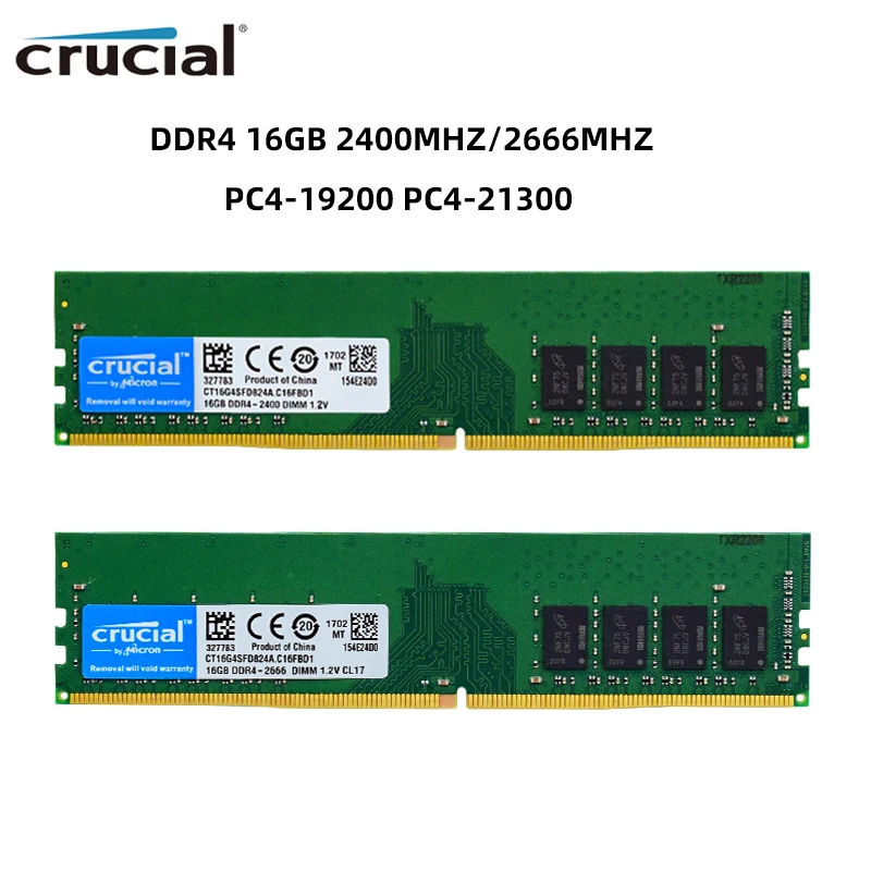 Crucial Ram DDR4 Desktop Memory 16GB 32GB 64GB 2400HMz 2666HMz PC4-19200 21300 288 Pin 1.2V