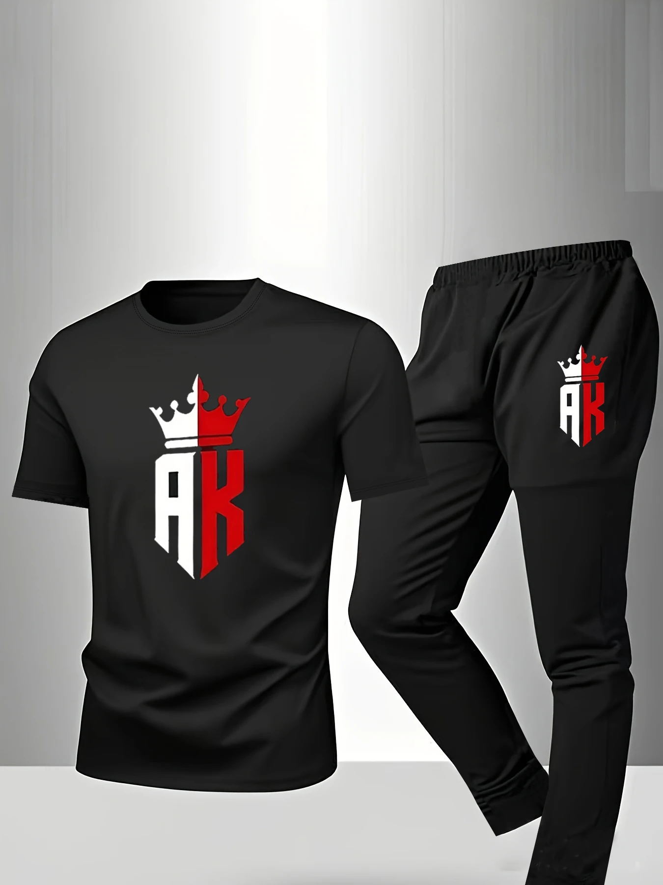 

2-piece men's sleepwear spring and summer short sleeved pants fashionable and trendy geometric pattern printed home suit set