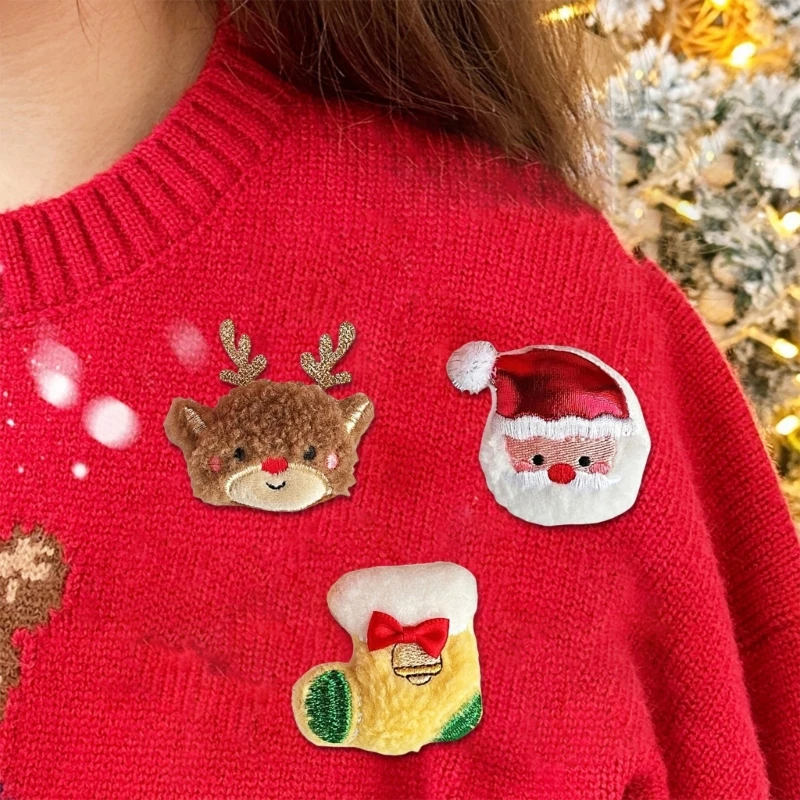 Festival Theme Christmas Plush Brooch Pin Lovely Furry Padded Badge for Handbag Dropship