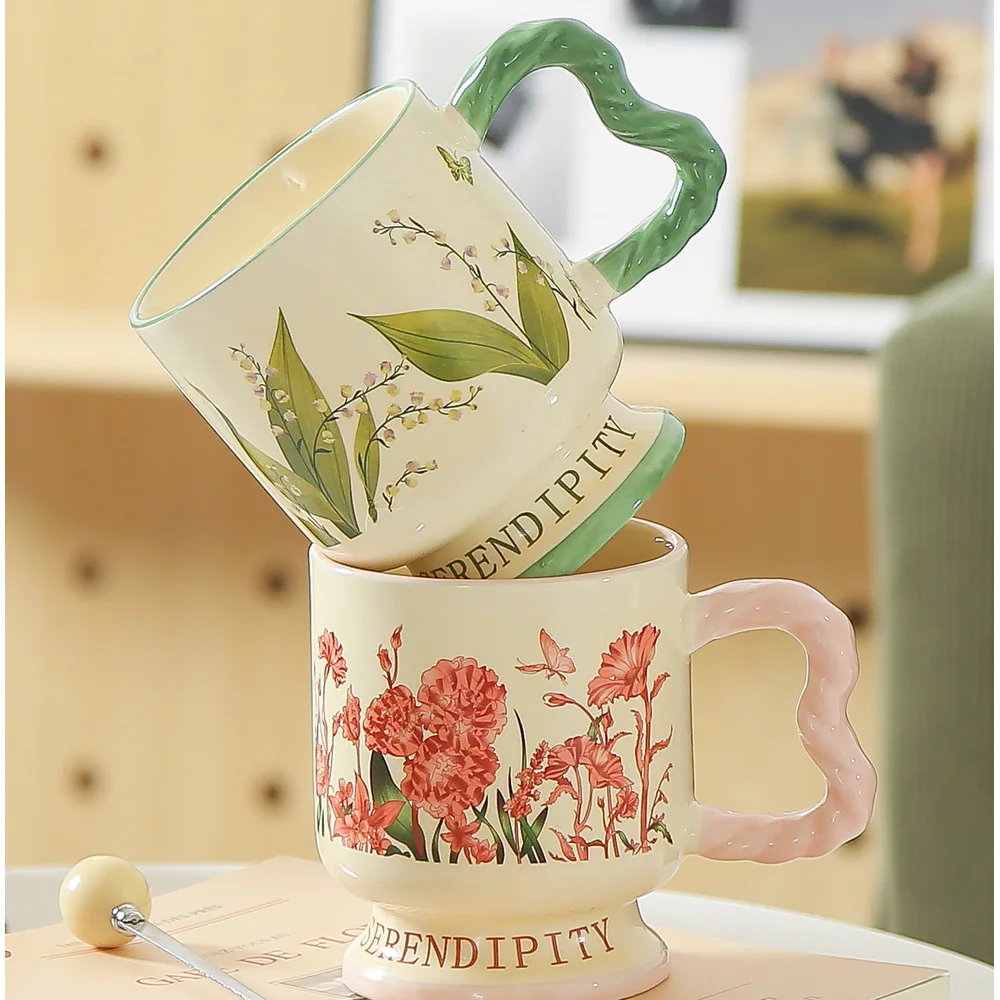 Creative Cup High End Retro Style Oil Painting Design With Spoon Ceramic Mug Suitable Home And Office Use Coffee Cup For