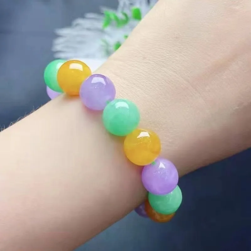 

Трехцветный браслет с круглыми бусинами, разноцветный браслет, фиолетовый кварцит, изумрудно-зеленый нефритовый браслет, браслет для женщин