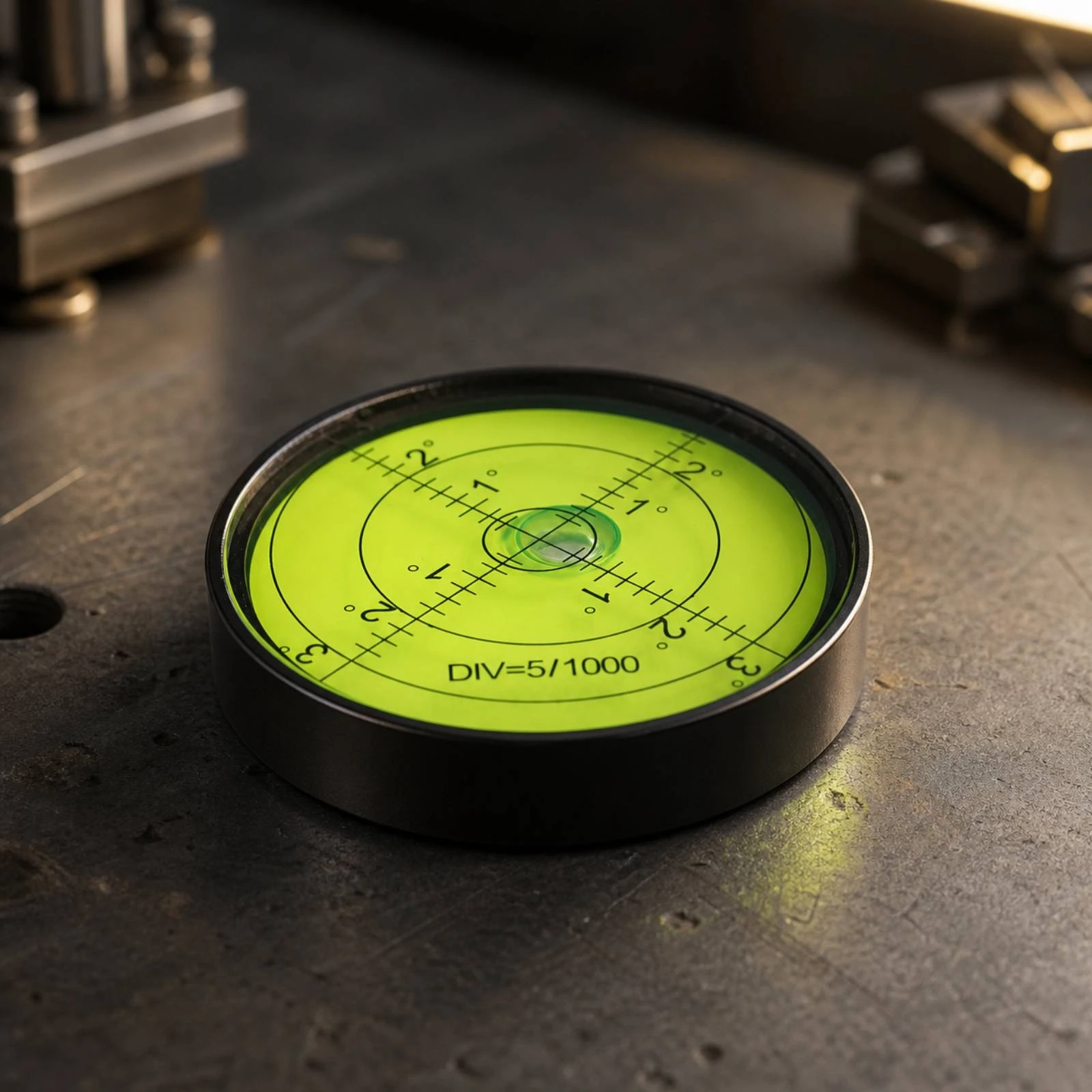 Bubble Level with Degree Markings Compact Circular Spirit Level Flat for Machinists, Machinery Setup, Turntable Alignment