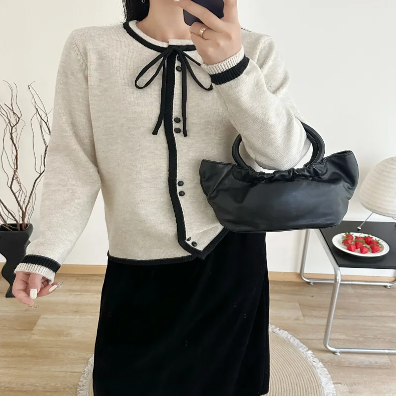 New round neck cashmere sweater women\'s autumn and winter knitted top long sleeved cardigan women\'s sweater