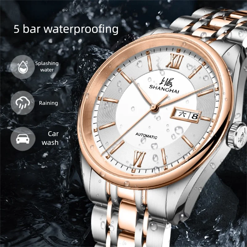 Shanghai Men's WatchAutomatic Mechanical WatchRoman NumeralsDual CalendarDisplayLuxury Men's WatchSapphireBusiness Wristwatch 08