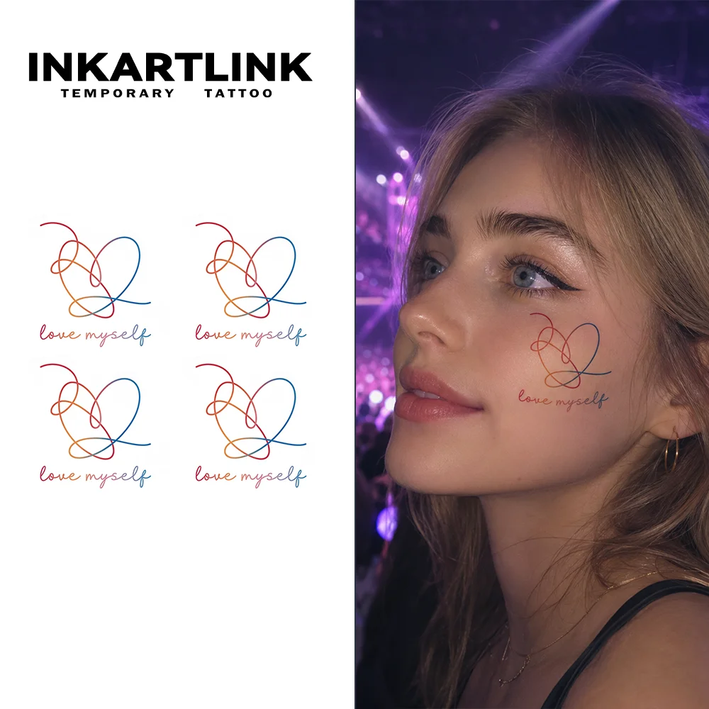 INKERTLINK 1 Stück Aufkleber im Ins-Stil mit Farbverlauf und Liebesmotiv, wasserfester Aufkleber, hält etwa 15 Tage, ein Muss für Partys.