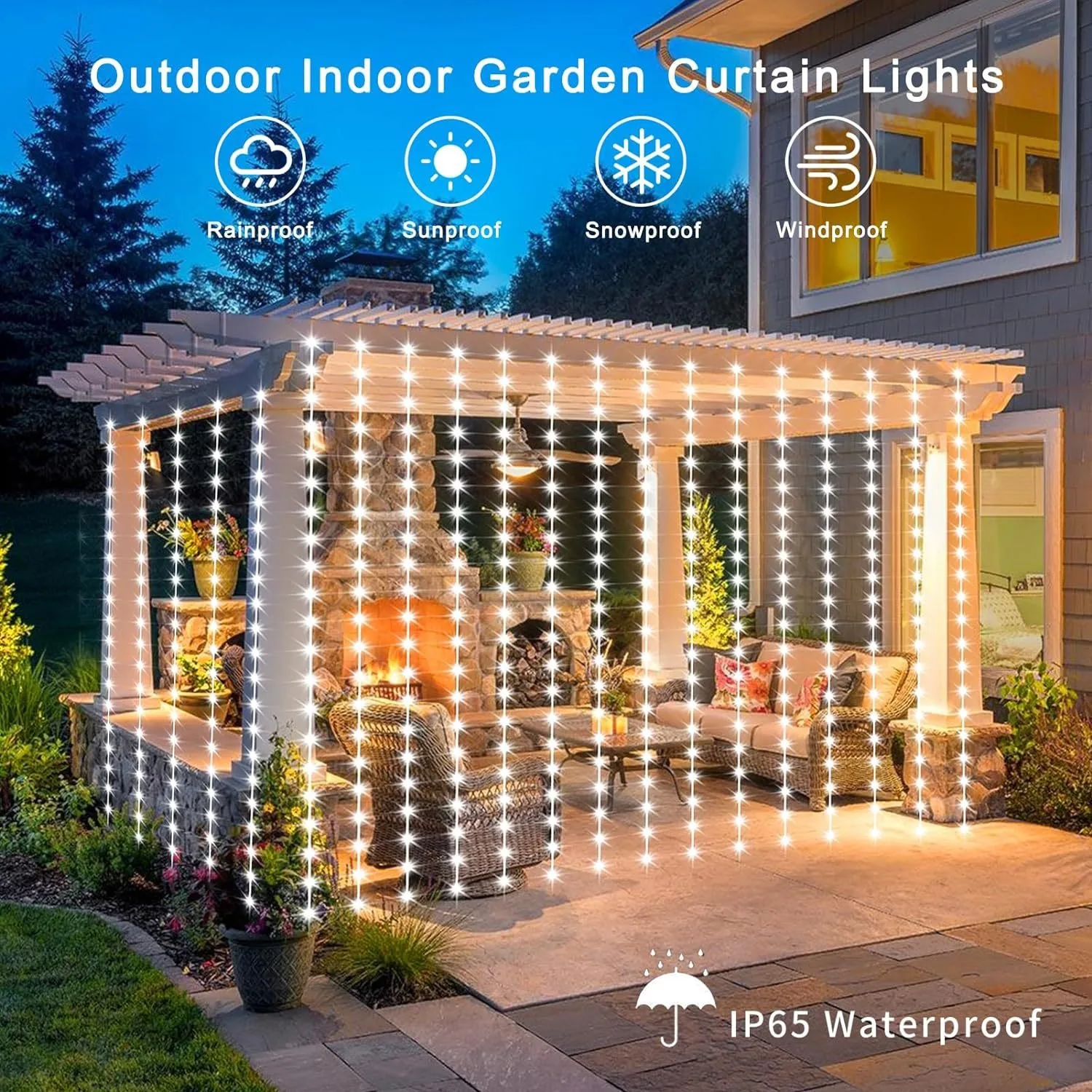 LED Solar Curtain Light Outdoor Waterproof Solar Fairy Garland String Light Pavilion Garden Party Holiday Christmas Decor Lights