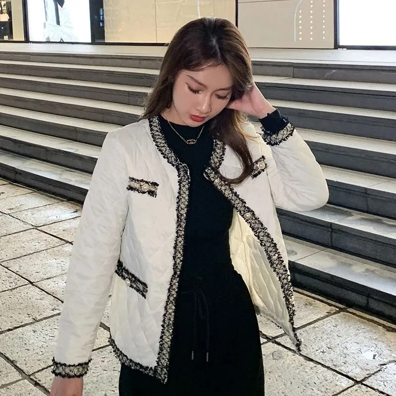 Korean Fashion Ultra Light Down Cotton Jacket 2023 Small Frgrance Style Elegant Winter Short Parkas Women Warm Coat Clothing