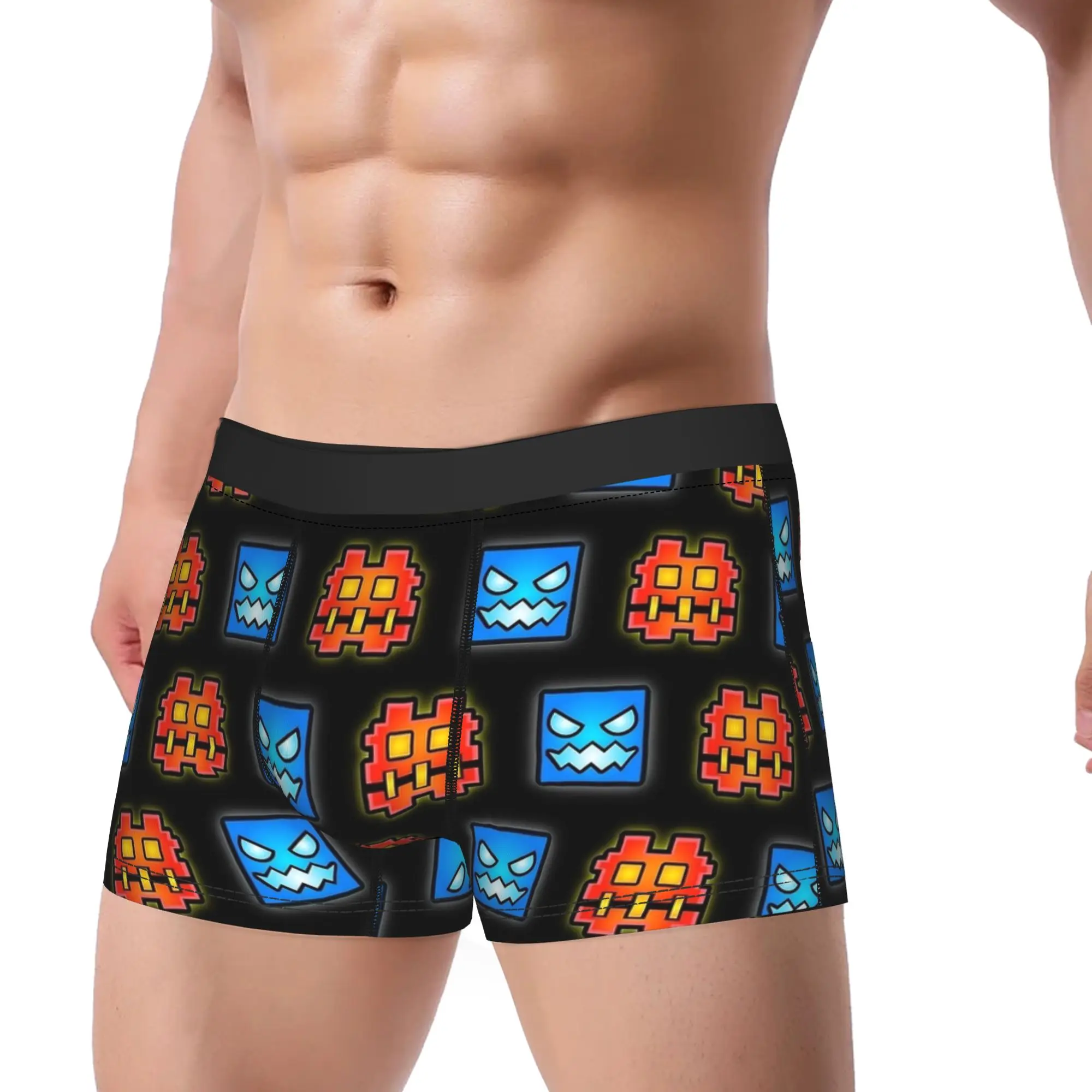 Men Geometrys Dashs Game Long Underwear  Hot Boxer Briefs Shorts Panties Male Polyester Underpants M-XXL