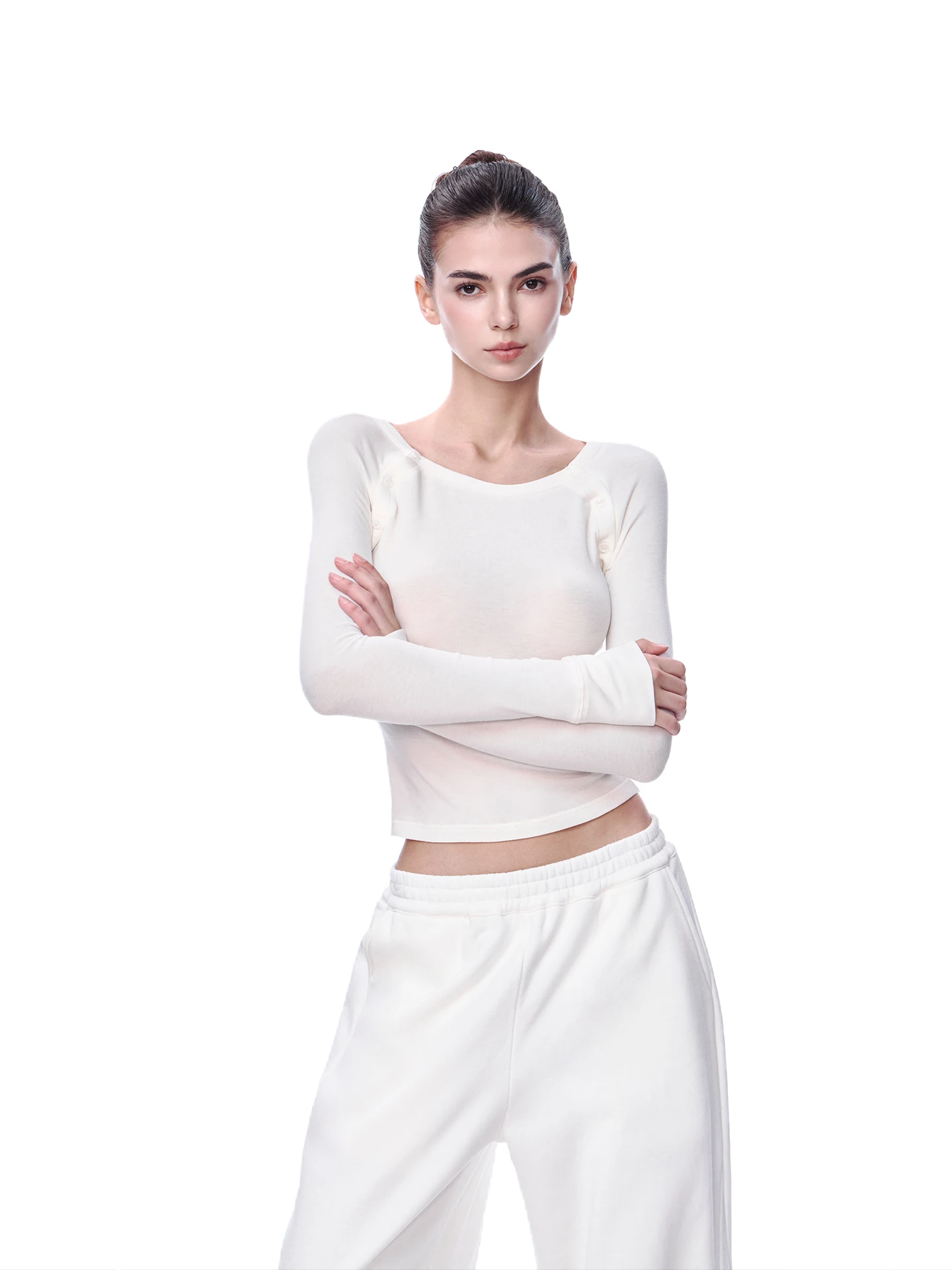 

Женская белая футболка JLAUNT с длинным рукавом, облегающая, для ношения под одеждой, базовая, в американском стиле, для девушек, теплая, укороченная, с эффектом подогрева