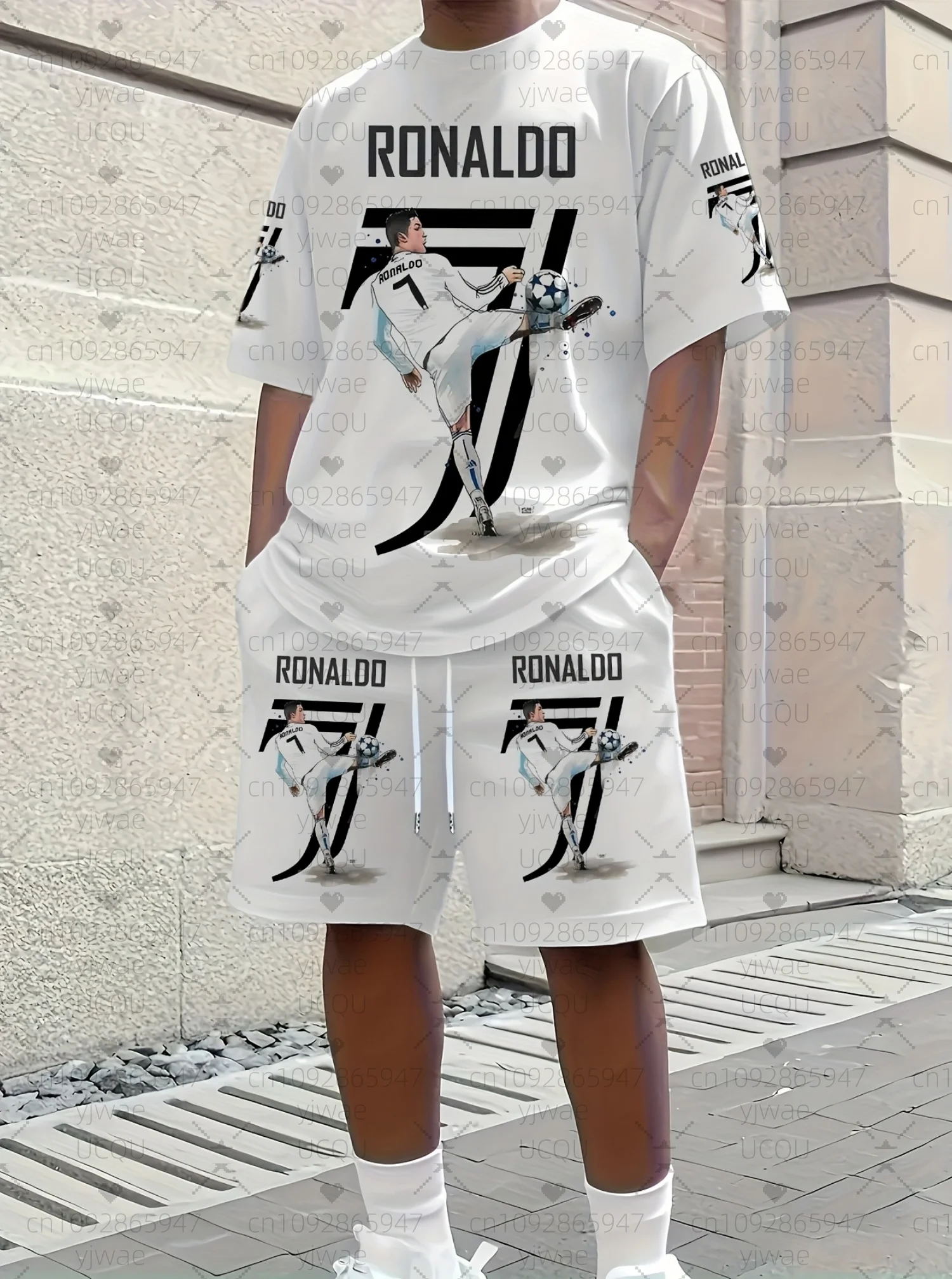 

Летний мужской легкий полиэстер Роналду No. Мужская футболка с короткими рукавами и шортами с принтом 7, спортивный костюм для взрослых, комплект из 2 предметов для бега