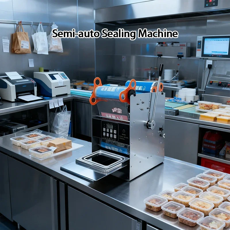Commercial Food Packaging Machine Takeout Food Container Sealer Bowl/Meal Box Seal Machine Hand Press Auto Film Rolling 110V220V