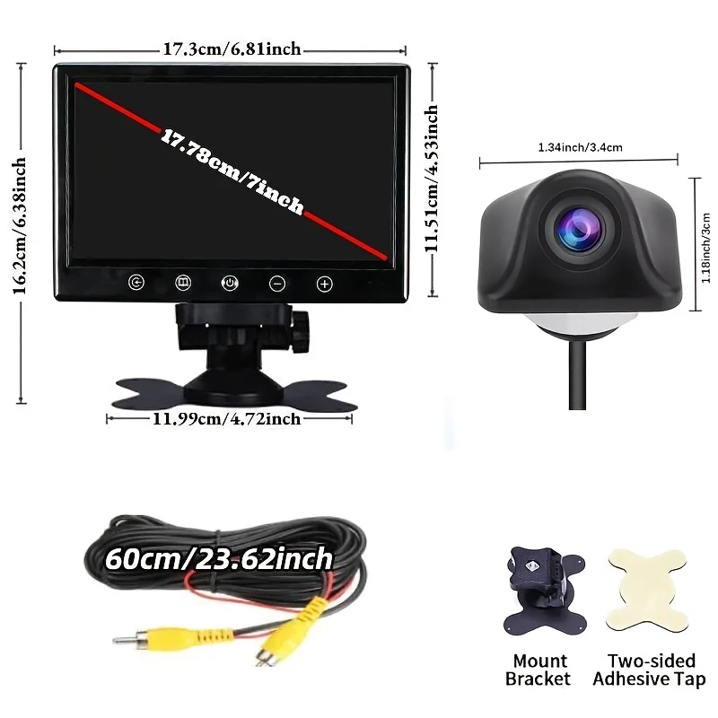 7 Inch Touch Button Desktop Monitor with Backup Camera,TFT LCD Display Screen,Rear View Camera Kit for Car/Truck/Home/Office Use