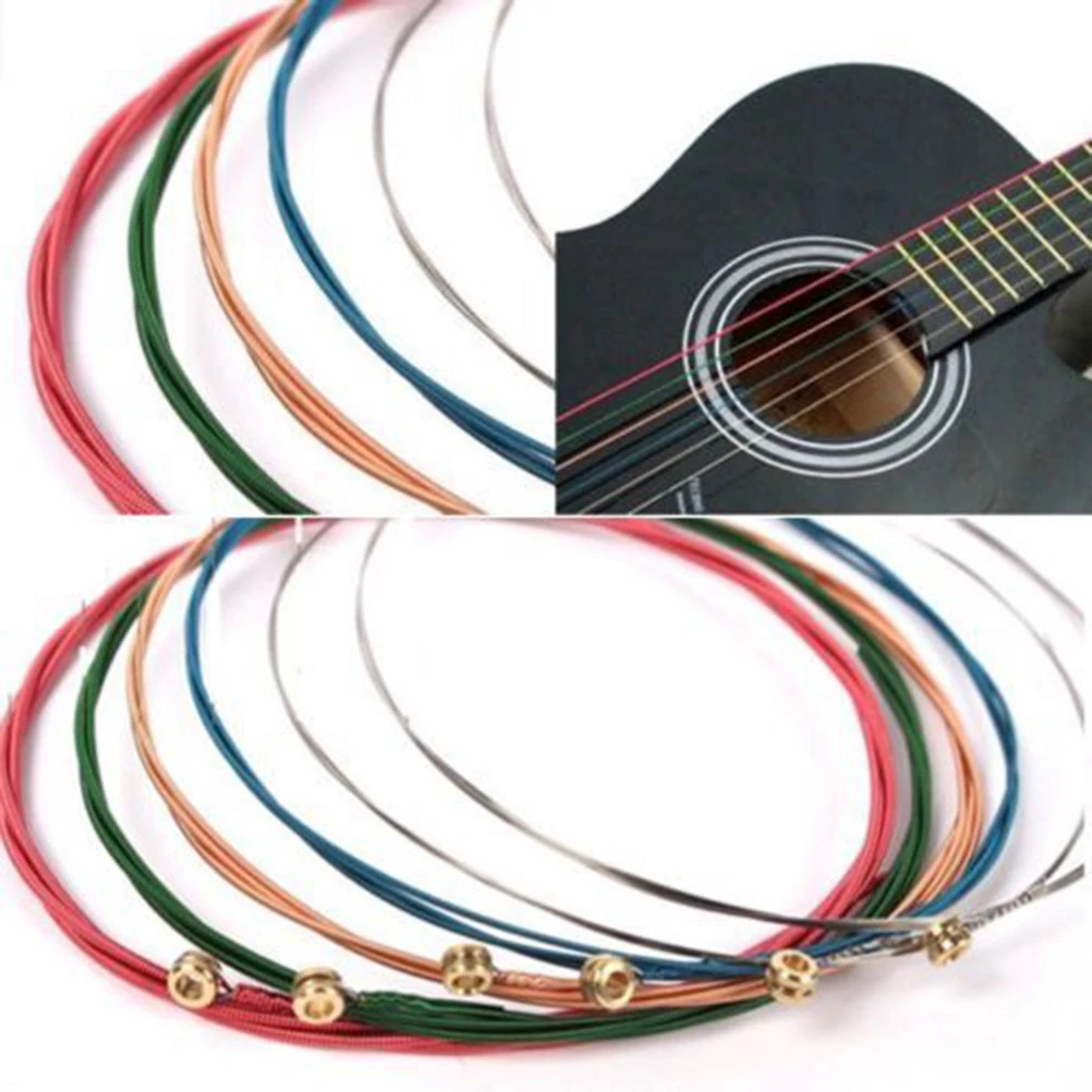 Fashion One Set 6pcs Rainbow Colorful Color Strings For Acoustic Guitar  Accessory