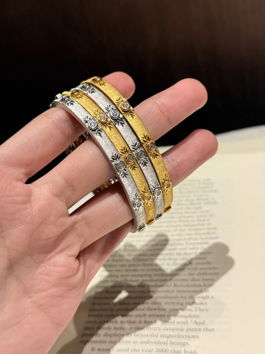 Roman Holiday Textured Engraved Bracelet, Pure Handmade Filigree and Chasing, Silver Gold Plated