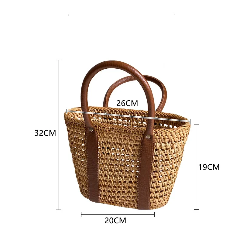2025 فيتنام النقي اليدوية نزهة سلة النزهة المنسوجة يدويا الروطان حقائب اليد العصرية مصمم بوهو نمط نزهة حقائب يد للسفر