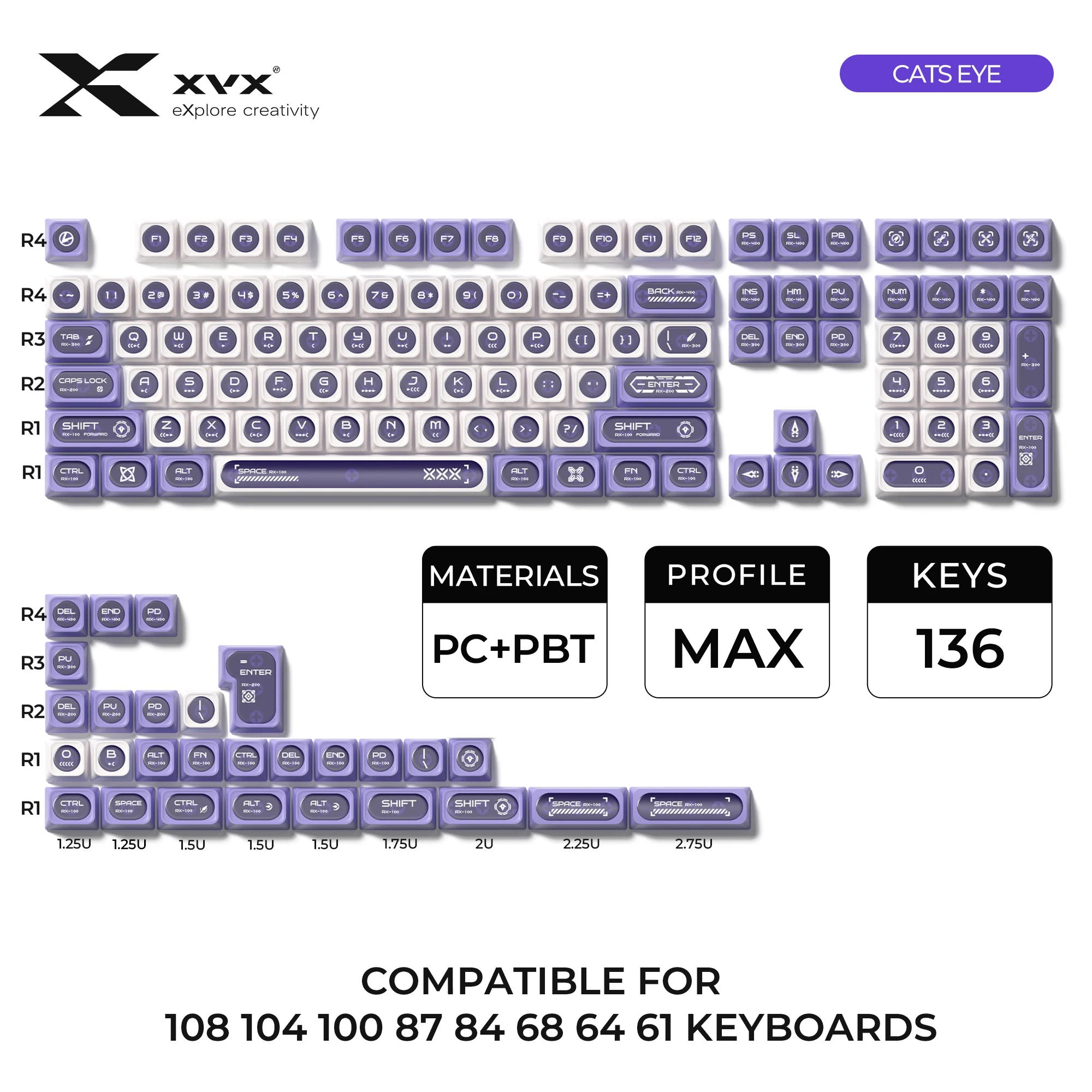 XVX White Cats Eye Keycap Set 136-Key PBT