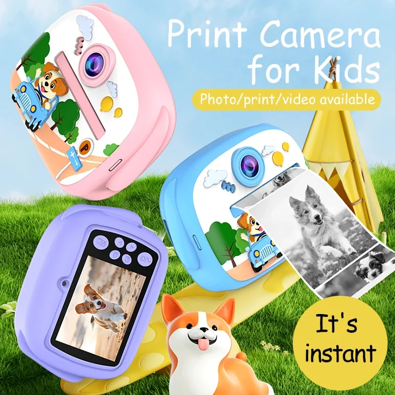 Children Digital Camera Instant Print for Kids Thermal Print Rabbit Camera Instant Photo Printing Camera Video Toys+32G Memory C