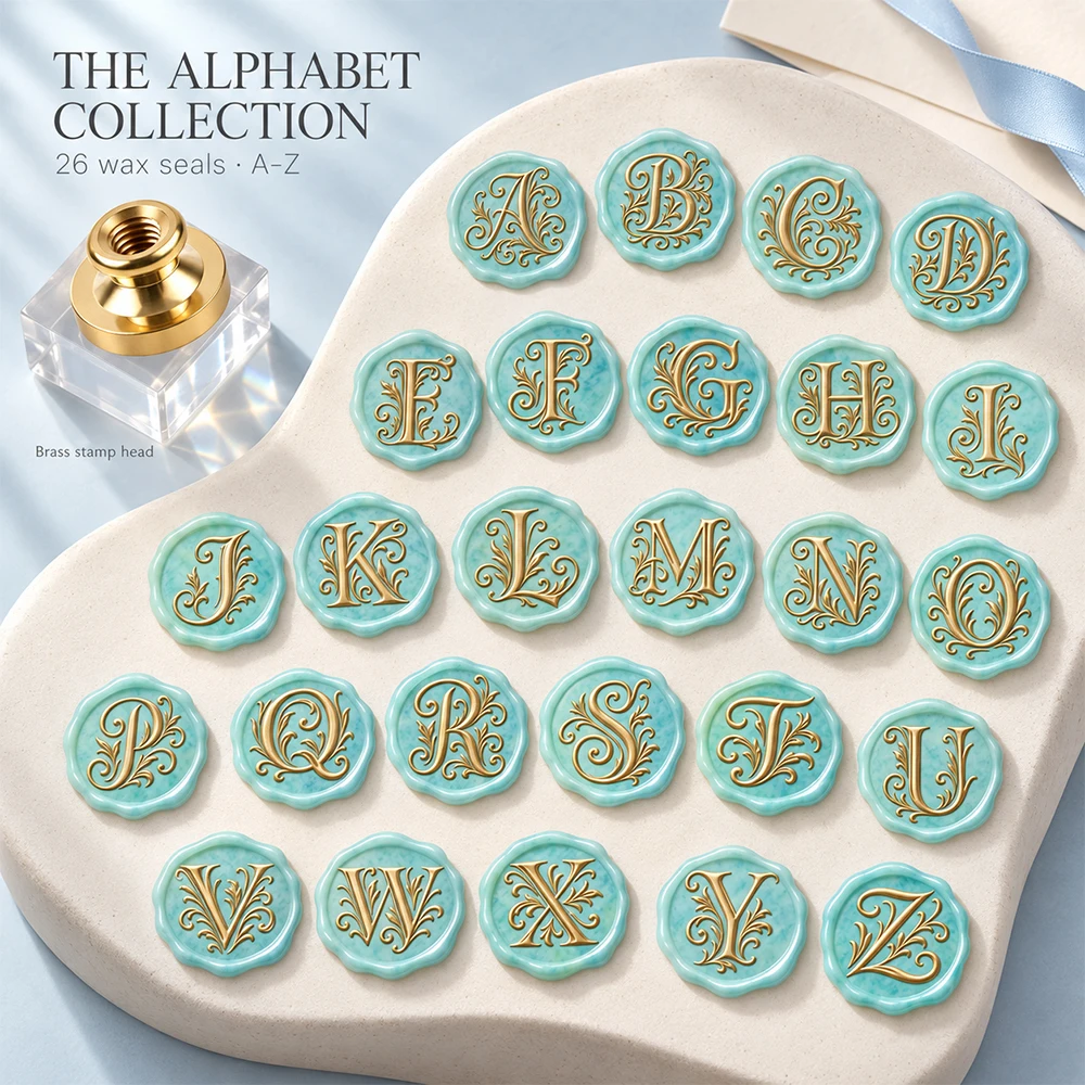 Retro Floral Letter Wax Seal Stamp A-Z Initial Monogram Brass Stamp Head DIY Craft Sealing Stamp for Gift Packaging Scrapbook