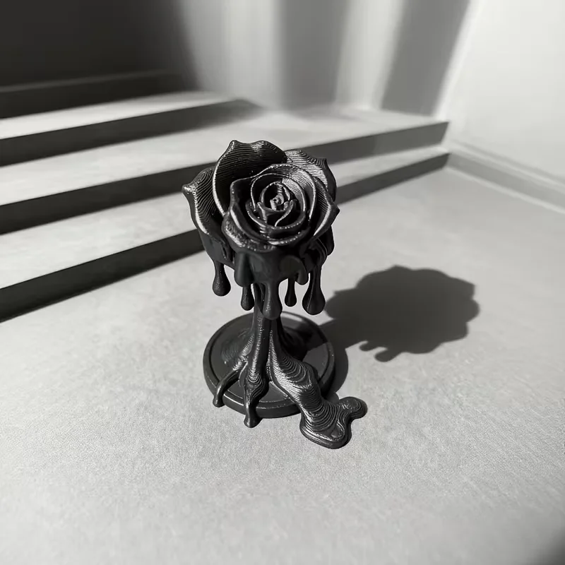Melting Rose Figurine Black Rose Statue Gothic Floral Tabletop Bedroom Window Sill Decor Dark Aesthetic Small Art Sculpture Gift